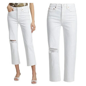 NWT RE/DONE 70s Distressed High-Rise Ankle Crop Jeans - White Denim Summer